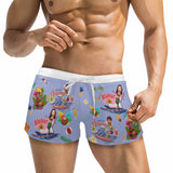 Custom Face Beach Hawaii Aloha Men's Swimwear Short Swim Trunks with Zipper Pocket Personalized Surfing Square Leg Board Shorts