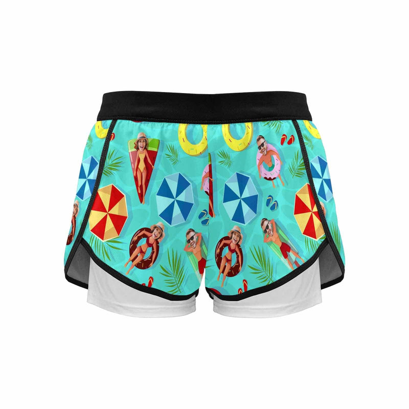 Custom Faces Swimming Ring Women's 2 in 1 Surfing & Beach Shorts Female Gym Fitness Shorts