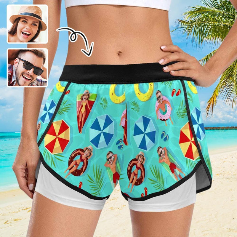 Custom Faces Swimming Ring Women's 2 in 1 Surfing & Beach Gym Shorts