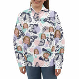 Custom Face Butterfly Girls' Long Sleeve Polo Shirt