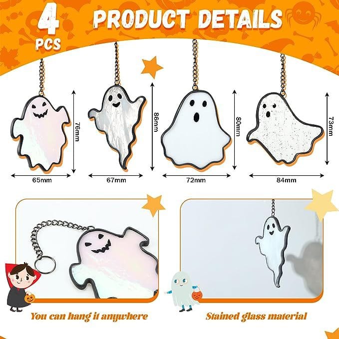 4 Pack-Halloween Stained Glass Window Hangings Halloween Decor