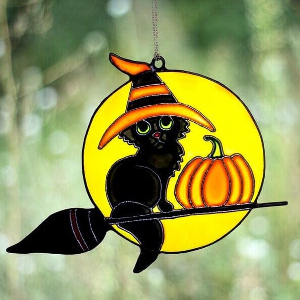 4 Pack-Halloween Stained Glass Window Hangings Halloween Decor