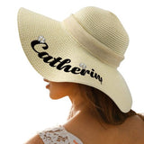 Custom Embroidery Name White Wide Brim Straw Hat For Women Outdoor Summer Beach Cap Bride Hat