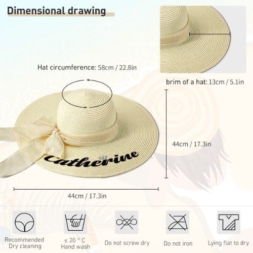 Custom Embroidery Name White Wide Brim Straw Hat For Women Outdoor Summer Beach Cap Bride Hat