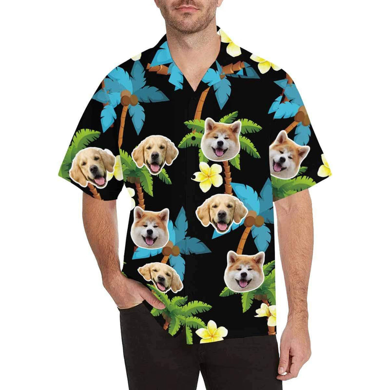 Hawaiian Shirt Hawaiian Shirt Custom Face Pet Blue Coconut Tree Pesonalized Men's All Over Print Hawaiian Shirt for Birthday Gift