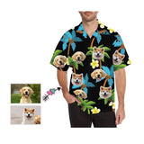Hawaiian Shirt Hawaiian Shirt Custom Face Pet Blue Coconut Tree Pesonalized Men's All Over Print Hawaiian Shirt for Birthday Gift