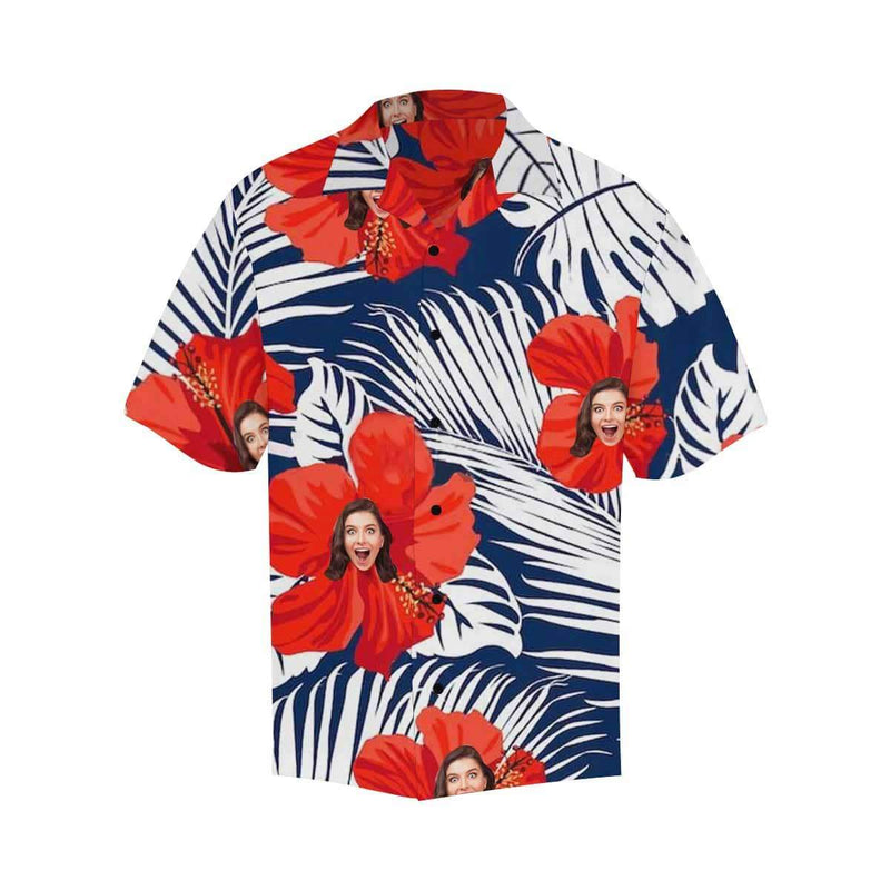 Hawaiian Shirt Hawaiian Shirt Custom Face Red Flowers Tropical Aloha Shirt Birthday Vacation Party Gift for Him