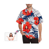 Hawaiian Shirt Hawaiian Shirt Custom Face Red Flowers Tropical Aloha Shirt Birthday Vacation Party Gift for Him