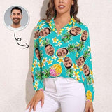 Hawaiian Shirt Custom Women's Face Shirt All Over Print Pineapple Hawaiian Shirts Vntage Casual Long Sleeve Hawaiian Shirts