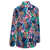 Hawaiian Shirt Custom Women's Face Shirt All Over Print Flower Hawaiian Shirt Vntage Casual Long Sleeve Hawaiian Shirts