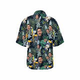 Hawaiian Shirt Custom Face Jungle Parrot Women's Hawaiian Shirts All Over Print V Neck Short Sleeve Shirt Gift for Girlfriend Wife