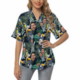 Hawaiian Shirt Custom Face Jungle Parrot Women's Hawaiian Shirts All Over Print V Neck Short Sleeve Shirt Gift for Girlfriend Wife