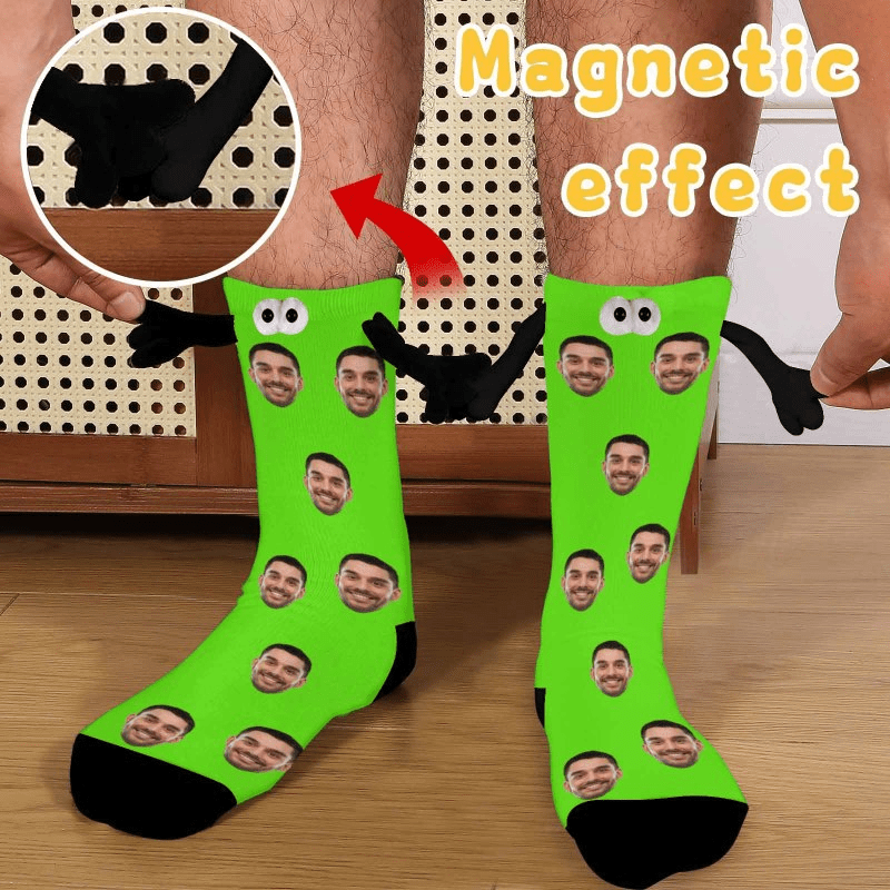 Custom Face Black&White Magnetic Holding Hands Socks Suction Funny Big Eye Socks