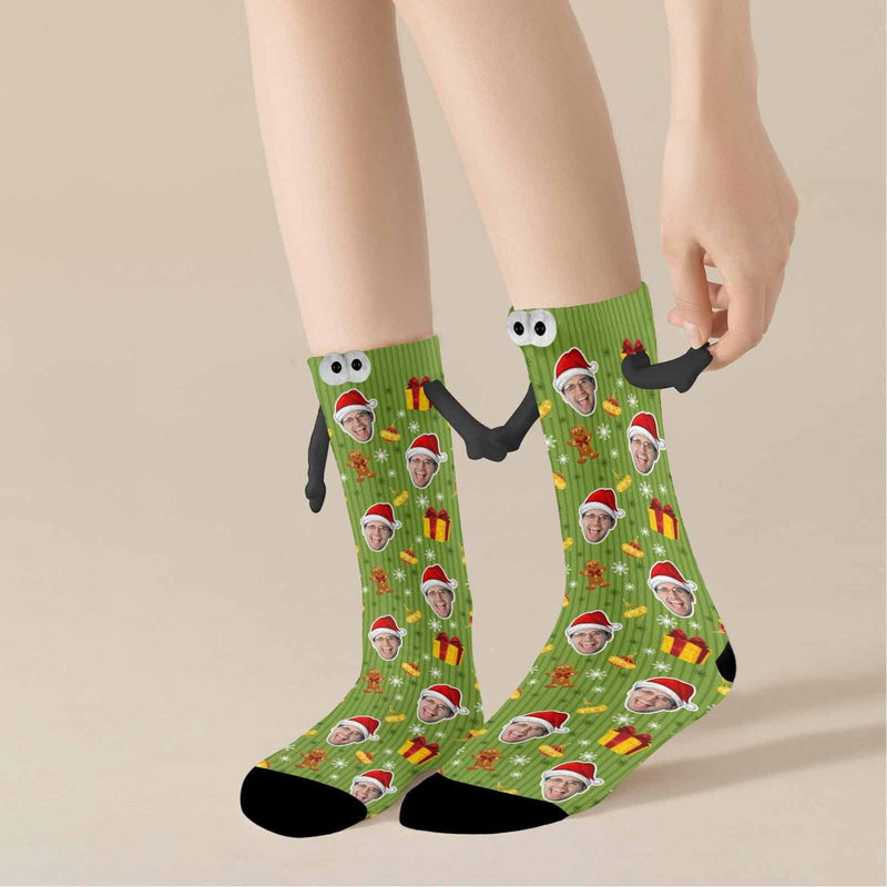 Custom Face Christmas Gifts Magnetic Holding Hands Socks Suction Funny Big Eye Socks