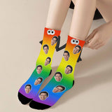 Custom Face Colorful Gradient Magnetic Holding Hands Socks Suction Funny Big Eye Socks
