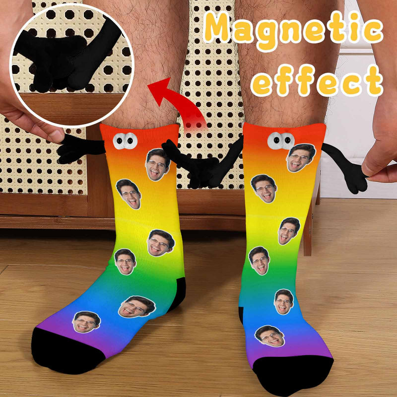 Custom Face Colorful Gradient Magnetic Holding Hands Socks Suction Funny Big Eye Socks