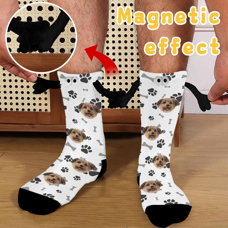 Custom Pet Face Magnetic Holding Hands Socks Suction Funny Big Eye Socks