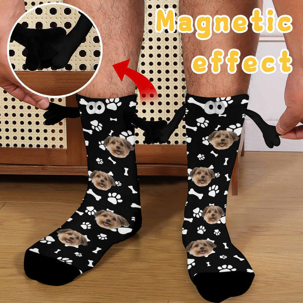 Custom Pet Face Magnetic Holding Hands Socks Suction Funny Big Eye Socks