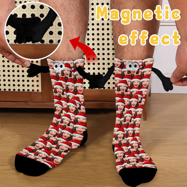 Custom Seamless Face Christmas Hat Magnetic Holding Hands Socks Suction Funny Big Eye Socks