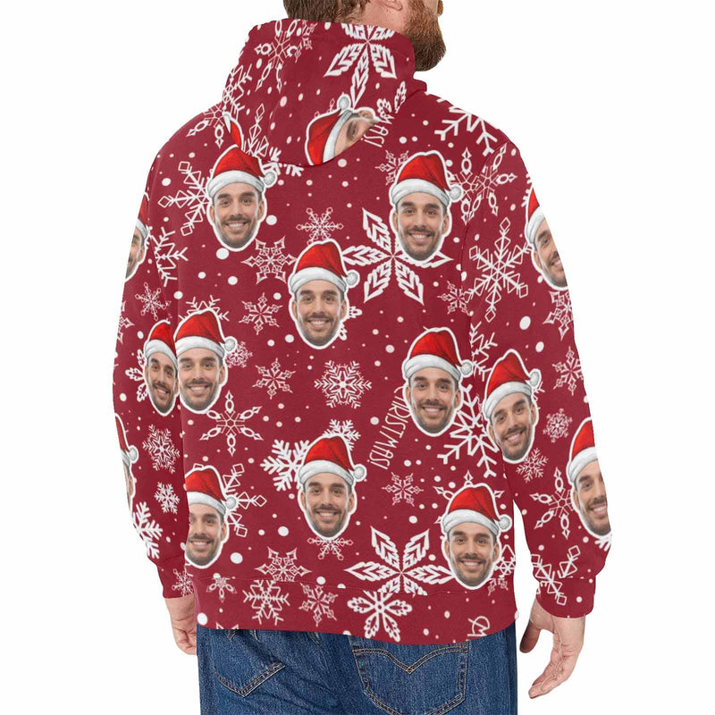 [Thickened Fabric] Custom Face Christmas SnowflakeRed Hat Men's Fleece Thickened Hoodies