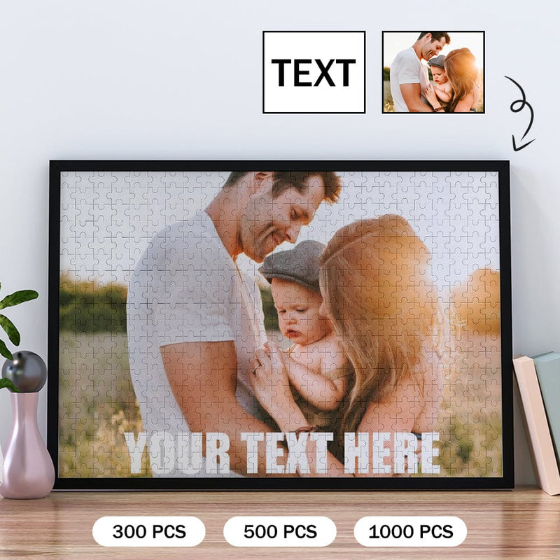 Custom Photo & Text Warm Family Personalized Wooden Picture Jigsaw Puzzle