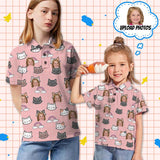 Custom Face Cartoon Cat Pink Girls' Polo Shirt