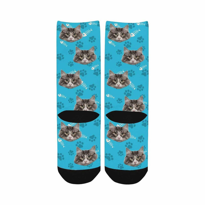 Custom Cat Face Socks Funny Printed Photo Pet Socks Personalized Picture Footprint Kid's Socks