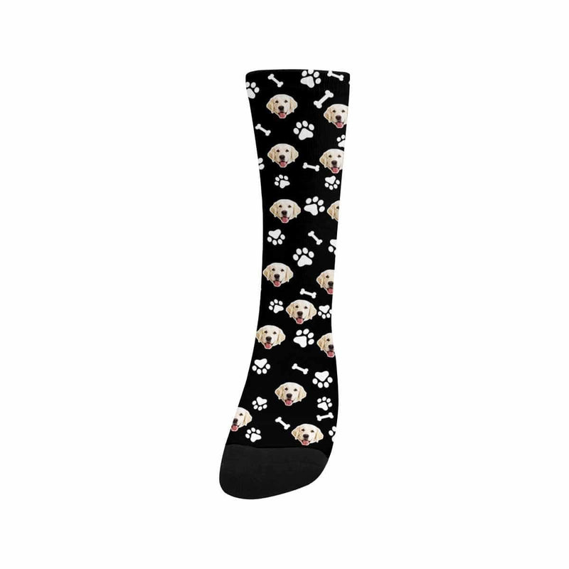 Kids Custom Socks Printed With Picture Personalized Dog Face Bone Footprint Black Kid's Socks
