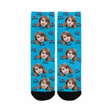 Fathers Day Socks With Custom Face I Love Dad Blue Background Personalized Kid's Socks Gift For Australian Father's Day