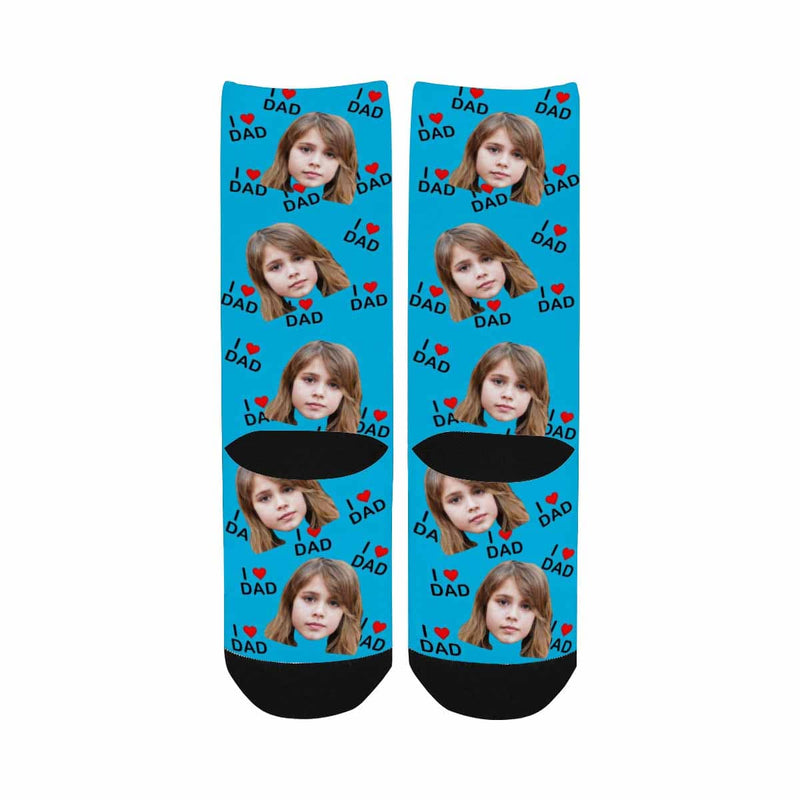 Fathers Day Socks With Custom Face I Love Dad Blue Background Personalized Kid's Socks Gift For Australian Father's Day