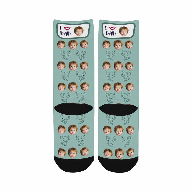 Fathers Day Socks With Custom Face I love Dad Green Background Personalized Kid's Socks Gift For Australian Father's Day