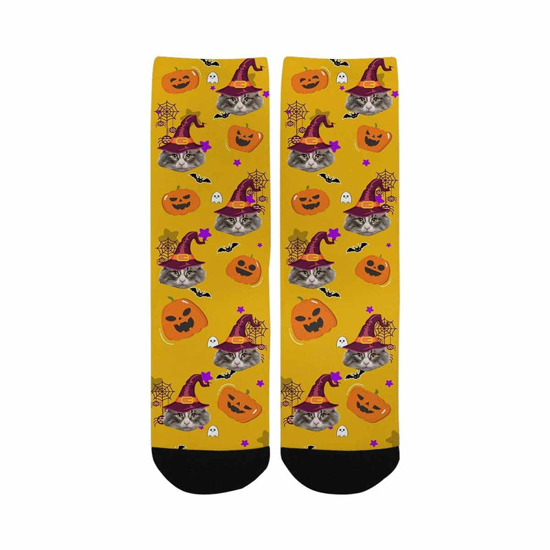 Kids Custom Socks Printed With Pet Face Personalized Wizard Cat Kid's Socks