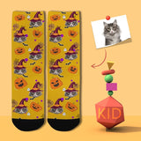 Kids Custom Socks Printed With Pet Face Personalized Wizard Cat Kid's Socks