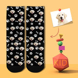 Kids Custom Socks Printed With Picture Personalized Dog Face Bone Footprint Black Kid's Socks