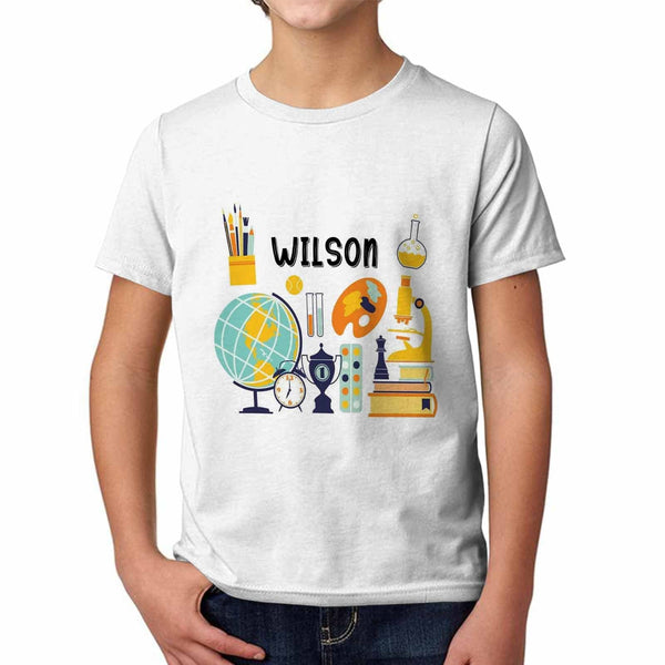 #8-16Y Cusotm Name Kids' All Over Print T-shirt Boys White T-shirt Short Sleeve Summer Kid's Top