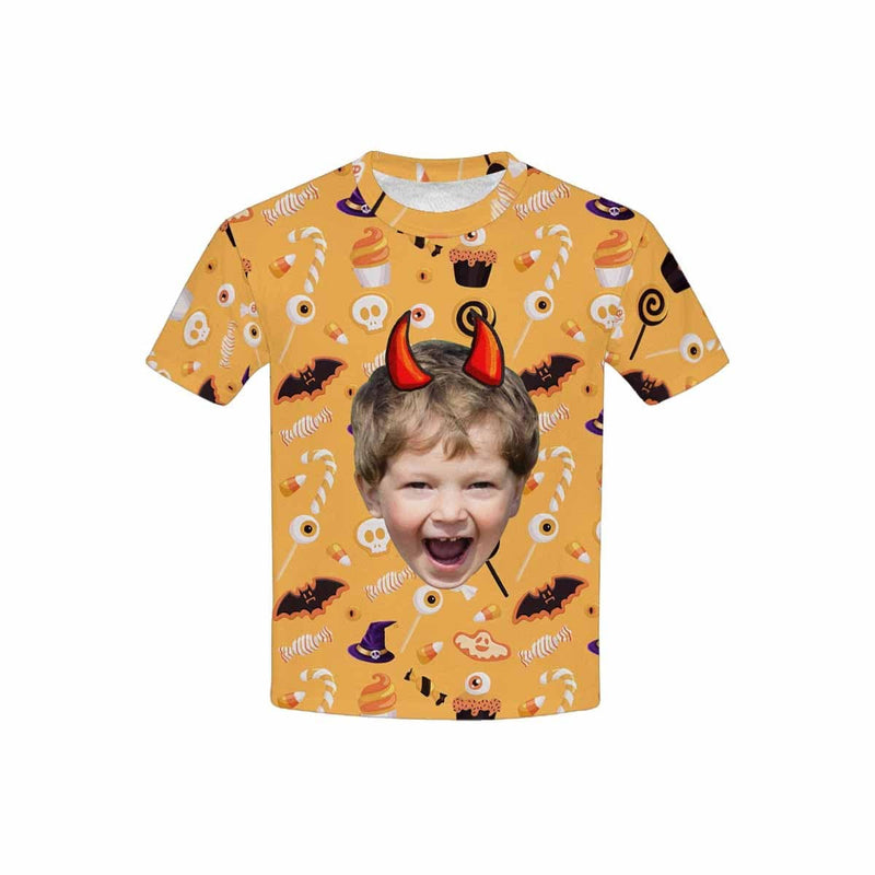 #6-15Y Custom Face Ghost Bat Halloween Kid's All Over Print T-shirt
