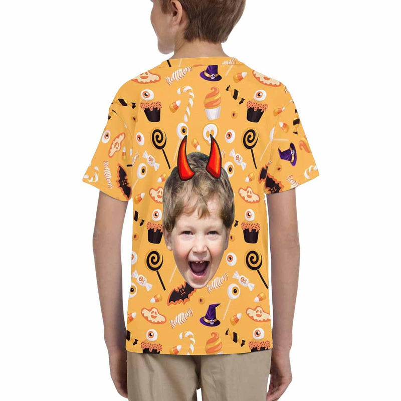 #6-15Y Custom Face Ghost Bat Halloween Kid's All Over Print T-shirt