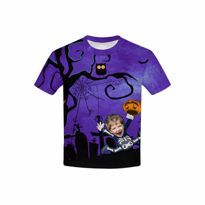 #6-15Y Custom Face Pumpkin Lantern Owl Halloween Kid's All Over Print T-shirt