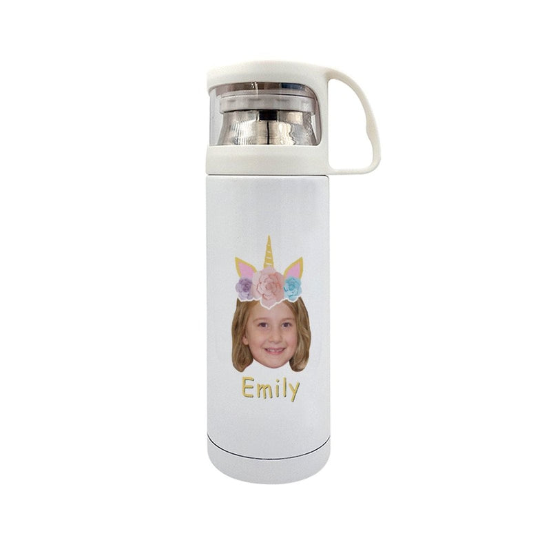 Custom Face&Name Stainless Steel Thermal Insulated Bottle Kids Personalized Drink Bottles 350ml Leak Proof Water Bottle(Only ship to the US)