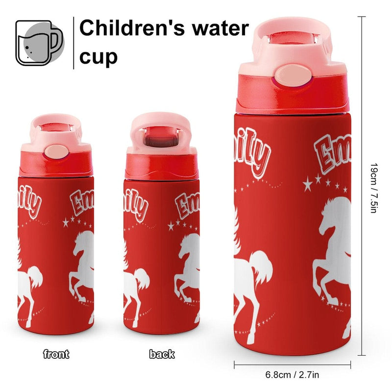 Custom Name Personalised Red Horse Stainless Steel Kids Drink Bottles 500ml Water Bottle