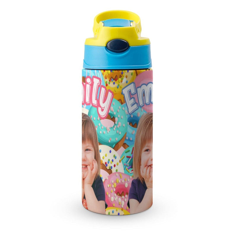 Custom Photo&Name Personalised Donut Stainless Steel Kids Drink Bottles 500ml Water Bottle