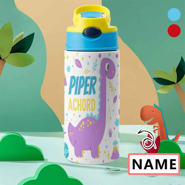 Custom Name Funny Dinosaur Kids Water Bottle 12OZ Stainless Steel Personalized Drink Cup