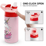 Custom Name Unicorn Kids Water Bottle 12OZ Stainless Steel Personalized Drink Cup