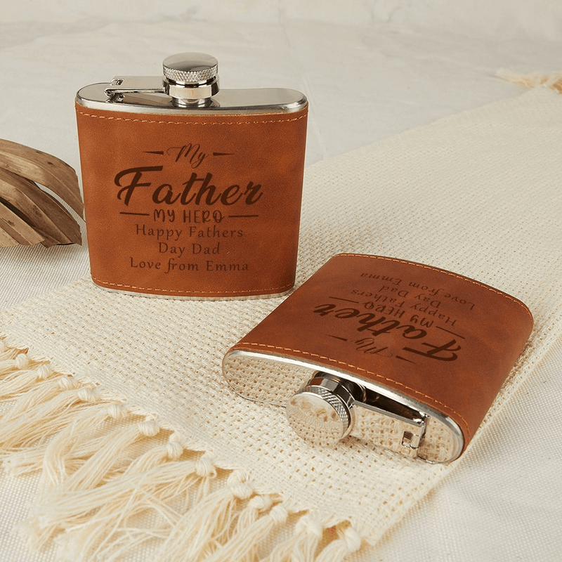 Personalized Leather Flask 6 OZ Custom Name Happy Father's Day Hip Flask for Father's Day Gift for Dad Personalized Gift for Him