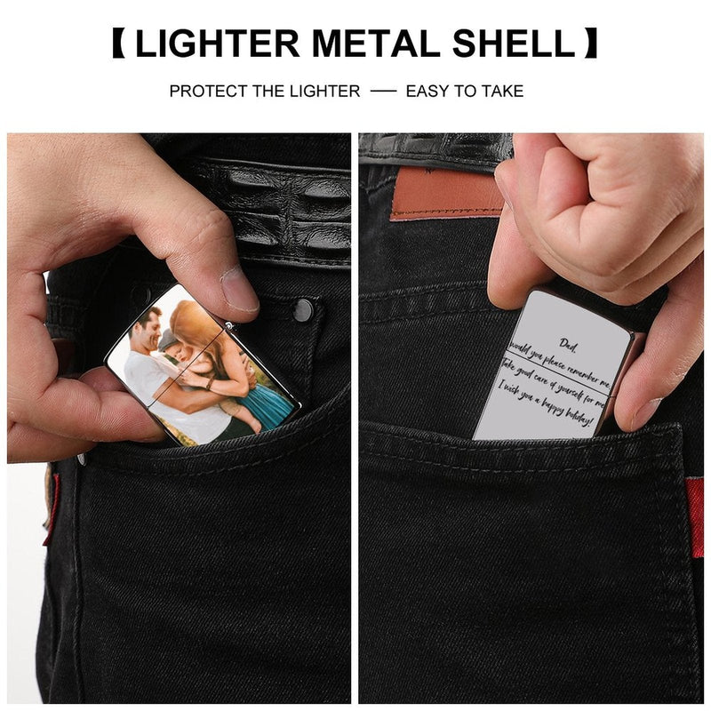 [Free Shipping]Custom Photo&Text Metal Duplex Printing Lighter Housing Personalized Lighter Case Father's Day Gift