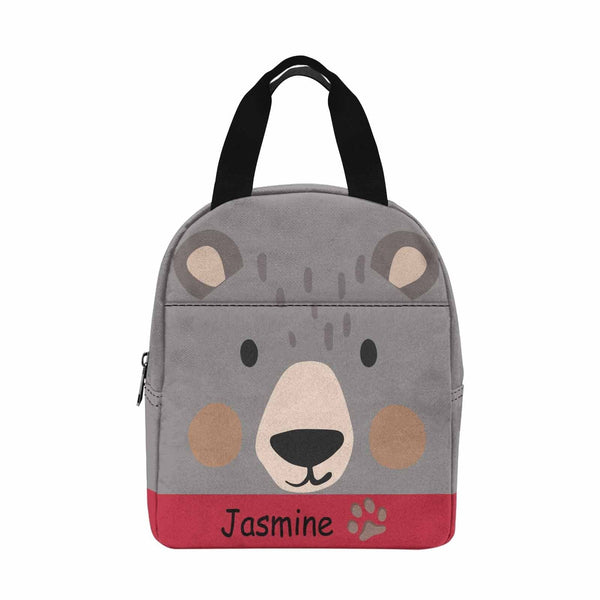 Custom Name Cartoon Bear Insulated Lunch Bag with Pockets
