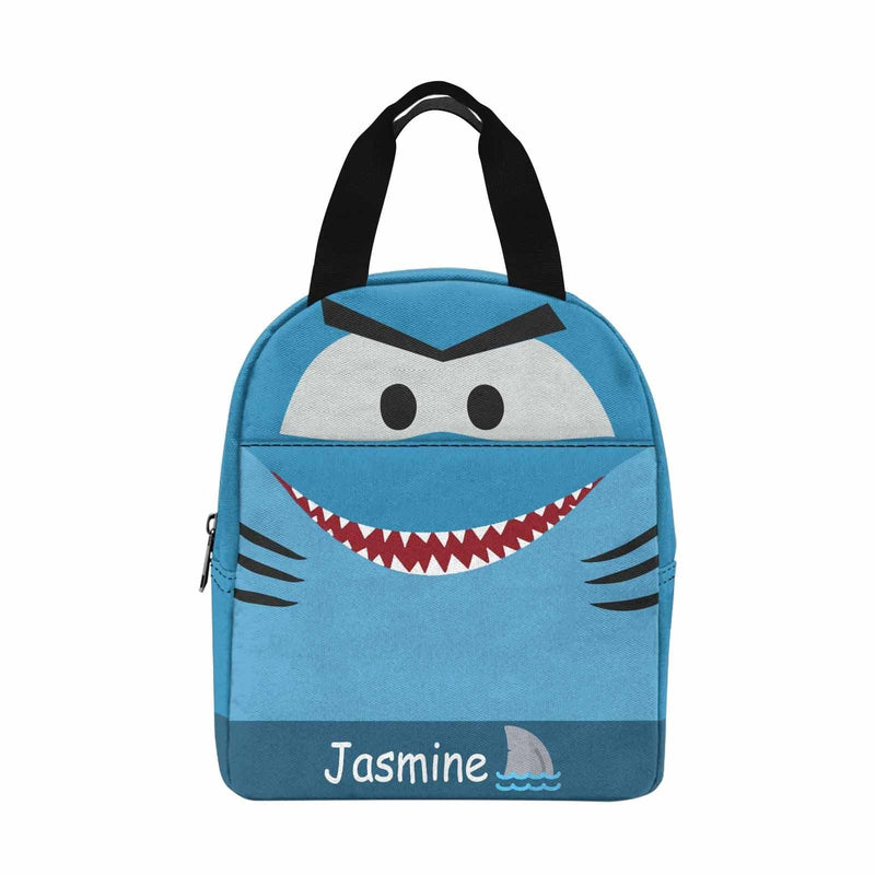Custom Name Cartoon Shark Insulated Lunch Bag with Pockets