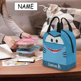 Custom Name Cartoon Shark Insulated Lunch Bag with Pockets