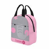 Custom Name Pink Baby Elephant Insulated Lunch Bag with Pockets