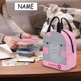 Custom Name Pink Baby Elephant Insulated Lunch Bag with Pockets